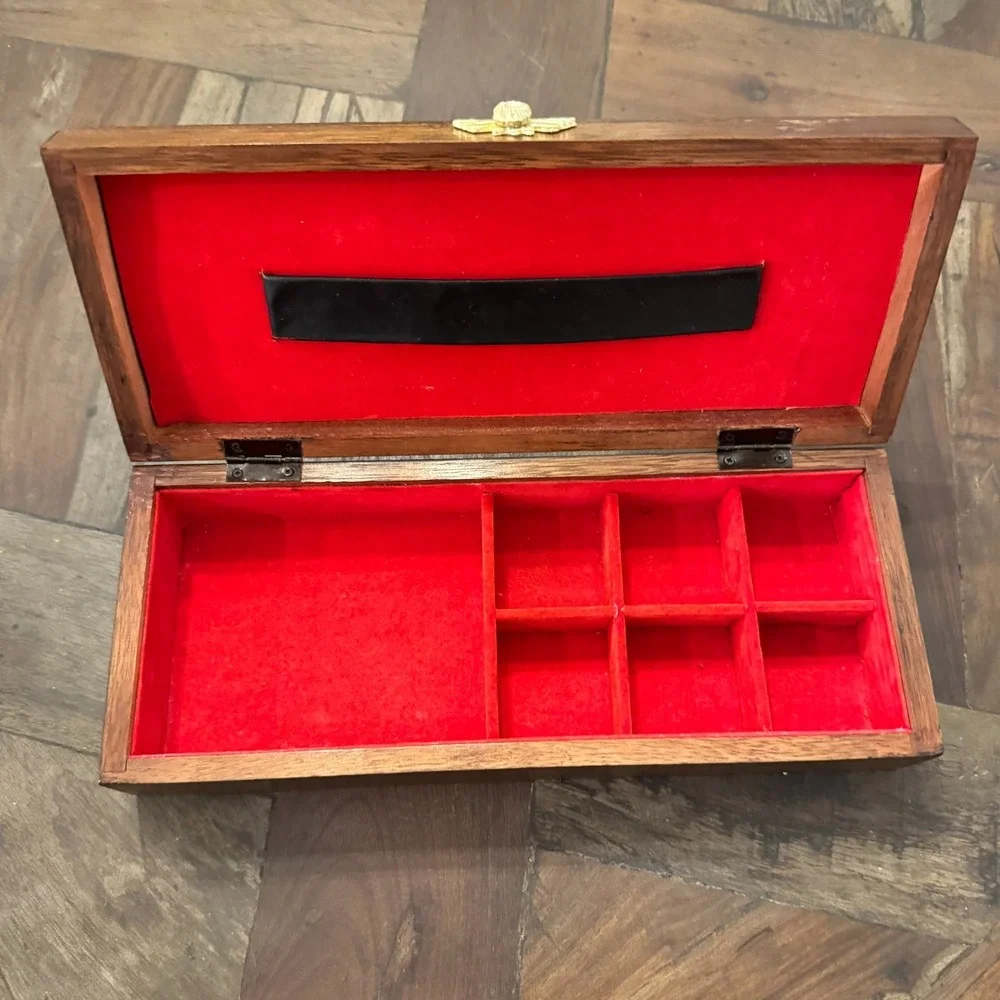 Vintage‎ Wood Brass  Leather Men's Jewelry Box 12